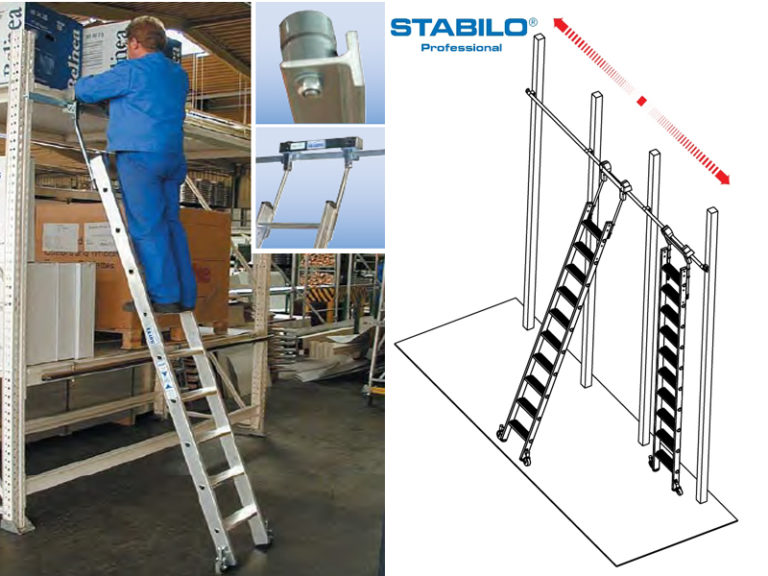 Стеллажная лестница со ступенями, для Т-образных шинных систем