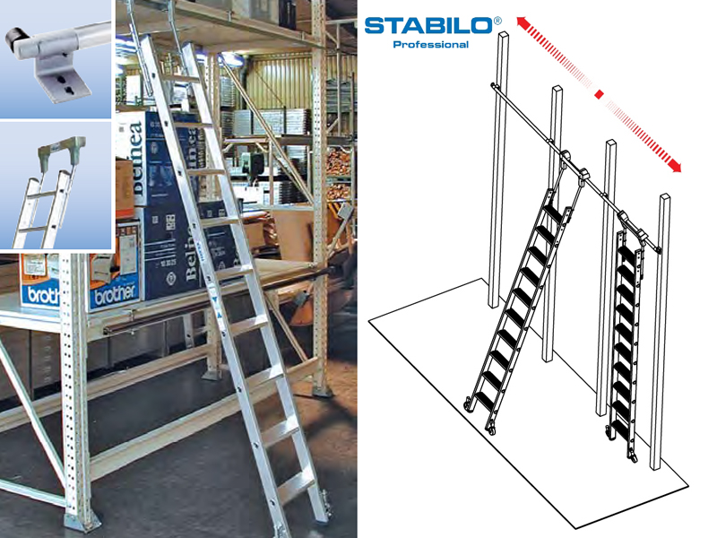 Стеллажная лестница со ступенями, для круглых шинных систем